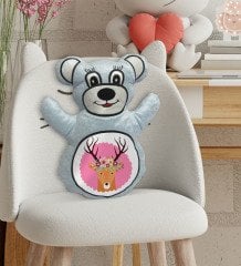 BK Gift Sevimli Geyik Tasarımlı Mavi Ayıcık Yastık-1