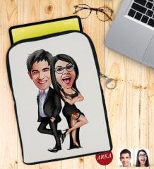 Kişiye Özel Sevgililer Karikatürlü Taşınabilir Koruyucu Tablet Kılıfı & Organizer Çanta - Siyah-6