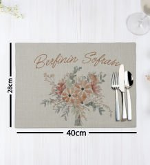 BK Gift Kişiye Özel Çiçek Tasarımlı 6’li Keten Amerikan Servis Seti-16, Ev Hediyesi,Baskılı Servis Bezi, Mutfak Dekoru