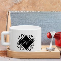 BK Gift Kişiye Özel Baş Harf İsimli Ahşap Altlıklı Seramik Fincan-7 , Meslek Hediyesi, Yeni İş Hediyesi