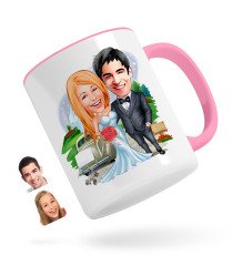 Kişiye Özel Evleniyoruz Karikatürlü Pembe Kupa Bardak-1