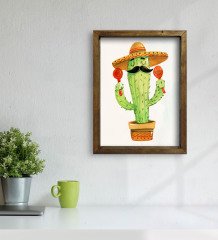 BK Gift Kaktüs Tasarımlı Doğal Masif Ahşap Çerçeveli Tablo 30x40cm-11