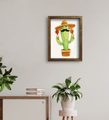 BK Gift Kaktüs Tasarımlı Doğal Masif Ahşap Çerçeveli Tablo 30x40cm-11