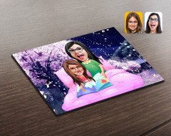 Kişiye Özel Anne Kız Karikatürlü Ahşap Puzzle-3