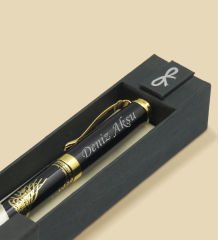BK Gift Kişiye Özel İsimli Yaldızlı Tuğra Kabartma Figürlü Metal Roller Kalem