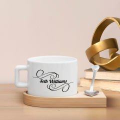 BK Gift Kişiye Özel İsimli Ahşap Altlıklı Seramik Fincan-1 , Meslek Hediyesi, Yeni İş Hediyesi