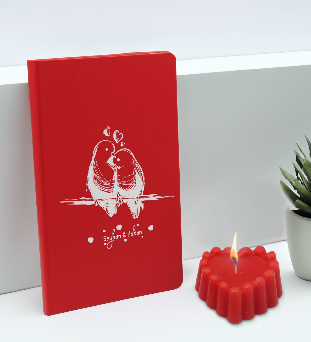 BK Gift Sevgililere Özel İsimli Kırmızı Defter ve Kokulu Kalp Mum Hediye Seti-1, Sevgiliye Hediye, Sevgililer Günü