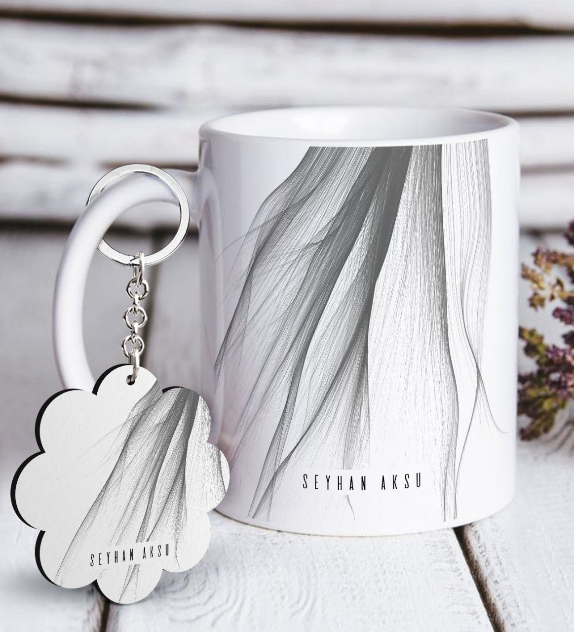 Kişiye Özel İsimli Beyaz Kupa ve Anahtarlık Hediye Seti-31