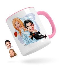 Kişiye Özel Evleniyoruz Karikatürlü Pembe Kupa Bardak-2