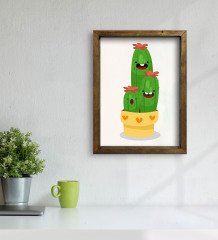 BK Gift Kaktüs Tasarımlı Doğal Masif Ahşap Çerçeveli Tablo 30x40cm-12