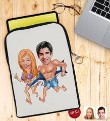 Kişiye Özel Sevgililer Karikatürlü Taşınabilir Koruyucu Tablet Kılıfı & Organizer Çanta - Siyah-8