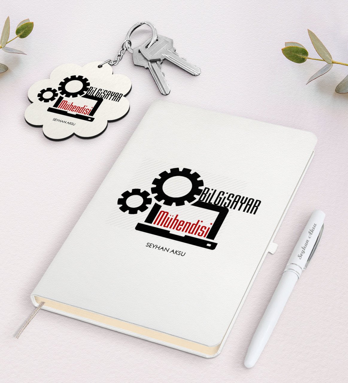 Kişiye Özel Bilgisayar Mühendisi Beyaz Defter Kalem Ve Anahtarlık Hediye Seti-3