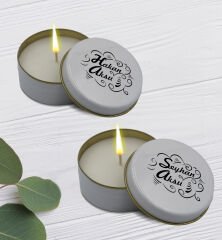 BK Gift Kişiye Özel İsimli 2’li Beyaz Metal Kutuda Kokulu Mum Hediye Seti - 4, Ev Hediyesi, Sevgiliye, Arkadaşa Hediye, Kokulu Mum