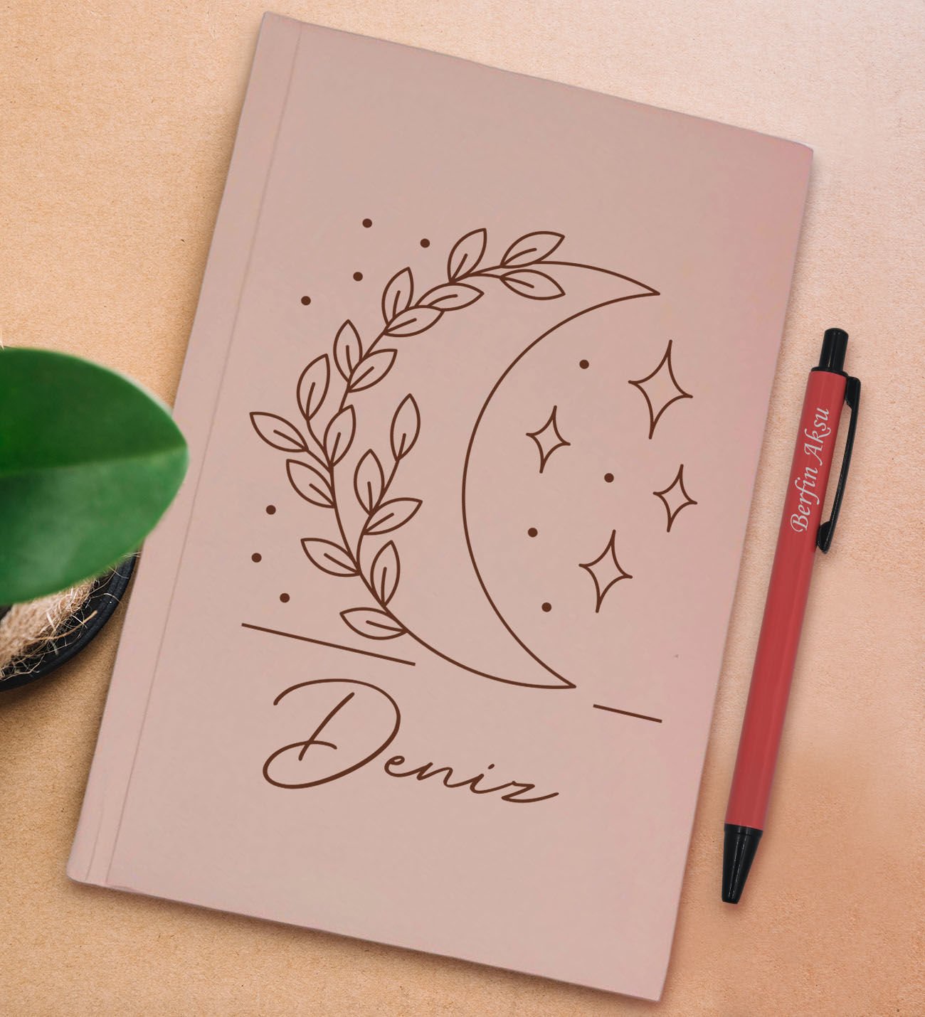 BK Gift Kişiye Özel İsimli Pudra Pembesi Sert Kapaklı Defter ve Tükenmez Kalem Seti, Arkadaşa Hediye, Yeni İş Hediyesi, Doğum Günü Hediyesi-5
