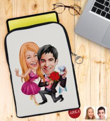 Kişiye Özel Sevgililer Karikatürlü Taşınabilir Koruyucu Tablet Kılıfı & Organizer Çanta - Siyah-9