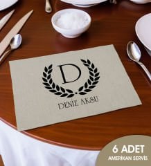 BK Gift Kişiye Özel İsimli 6’li Keten Amerikan Servis Seti-2, Ev Hediyesi,Baskılı Servis Bezi, Mutfak Dekoru