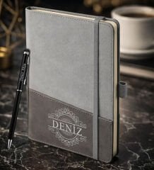 BK Gift Kişiye Özel Gri Termo Deri Defter ve Touchpen Kalem Seti -12,  Kurumsal ve Özel Hediye, Yeni İş Hediyesi