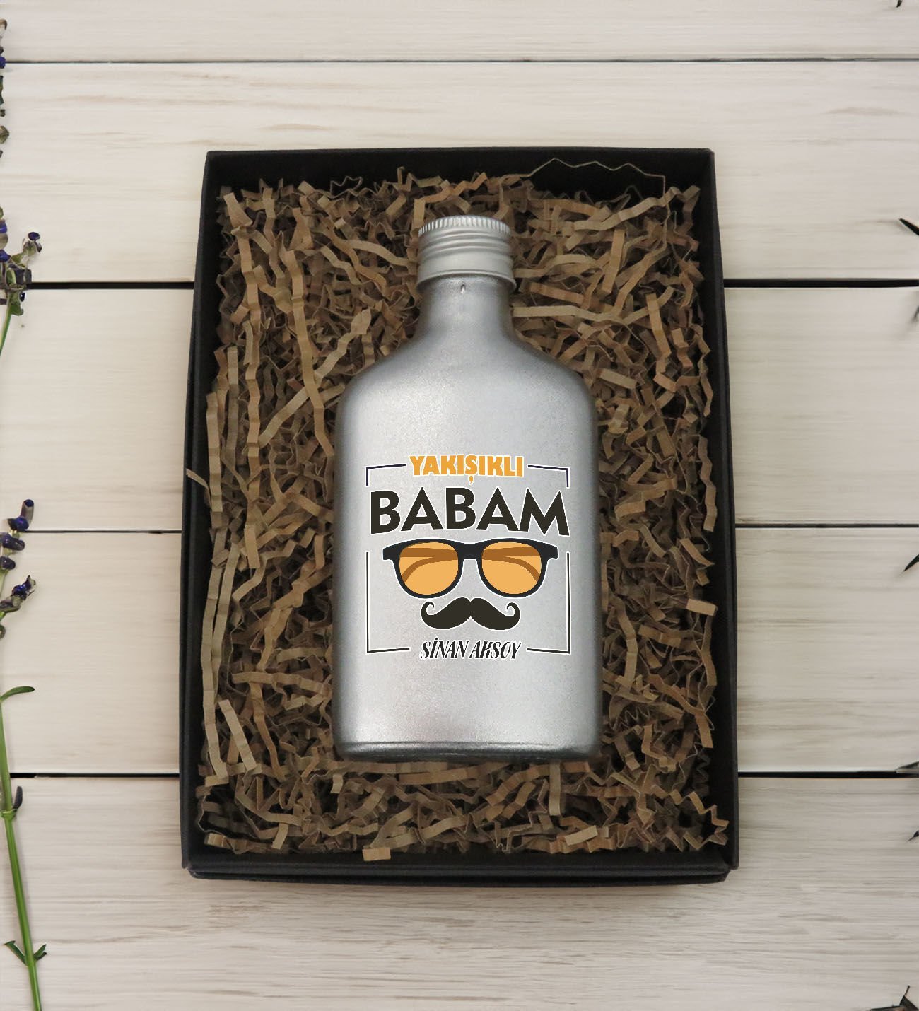 BK Gift Kişiye Özel İsimli Baba Temalı Gümüş Tasarım Cam Şişede 200 ml Kolonya-8, Babaya Hediye, Babalar Günü Hediyeleri, Hediyelik Baskılı Kolonya