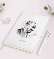 Kişiye Özel Atatürk Temalı Beyaz Defter ve Kalem Hediye Seti-10