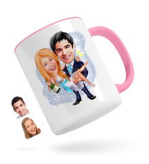 Kişiye Özel Evleniyoruz Karikatürlü Pembe Kupa Bardak-4