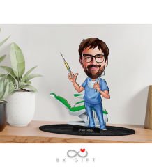 BK Gift Kişiye Özel Erkek Diş Hekimi Karikatürlü Ahşap Biblo-4
