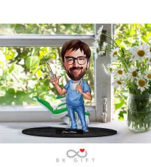 BK Gift Kişiye Özel Erkek Diş Hekimi Karikatürlü Ahşap Biblo-4