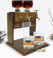 Kişiye Özel Renkli Baskılı İsimli İkili Viski Bardağı ve Çift Musluklu Doğal Ahşap Viski Standı-29