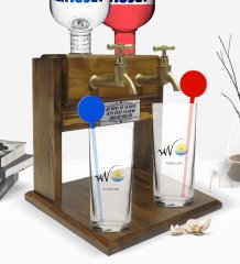 Kişiye Özel Renkli Baskılı Van Tasarımlı Turistik İkili Vodka Bardağı ve Çift Musluklu Doğal Ahşap Vodka Standı-1