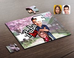 Kişiye Özel Baba Kız Karikatürlü Ahşap Puzzle-3