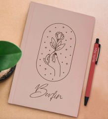 BK Gift Kişiye Özel İsimli Pudra Pembesi Sert Kapaklı Defter ve Tükenmez Kalem Seti, Arkadaşa Hediye, Yeni İş Hediyesi, Doğum Günü Hediyesi-6