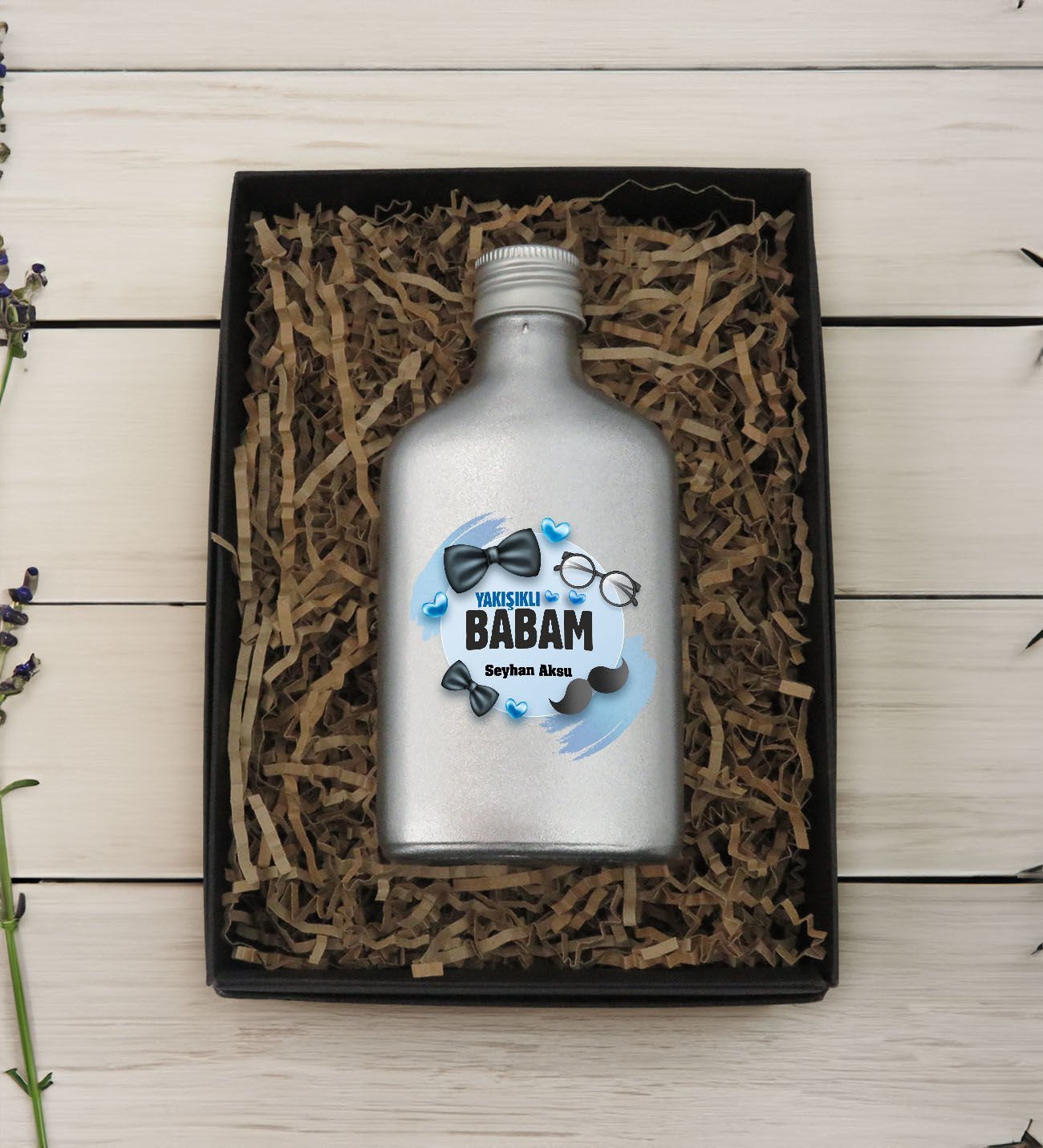 BK Gift Kişiye Özel İsimli Baba Temalı Gümüş Tasarım Cam Şişede 200 ml Kolonya-9, Babaya Hediye, Babalar Günü Hediyeleri, Hediyelik Baskılı Kolonya