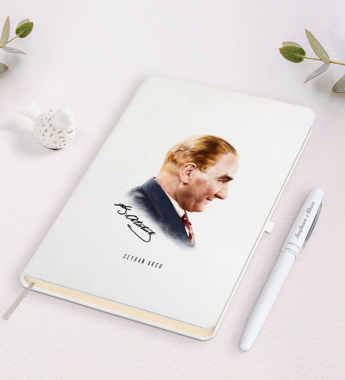 Kişiye Özel Atatürk Temalı Beyaz Defter ve Kalem Hediye Seti-11