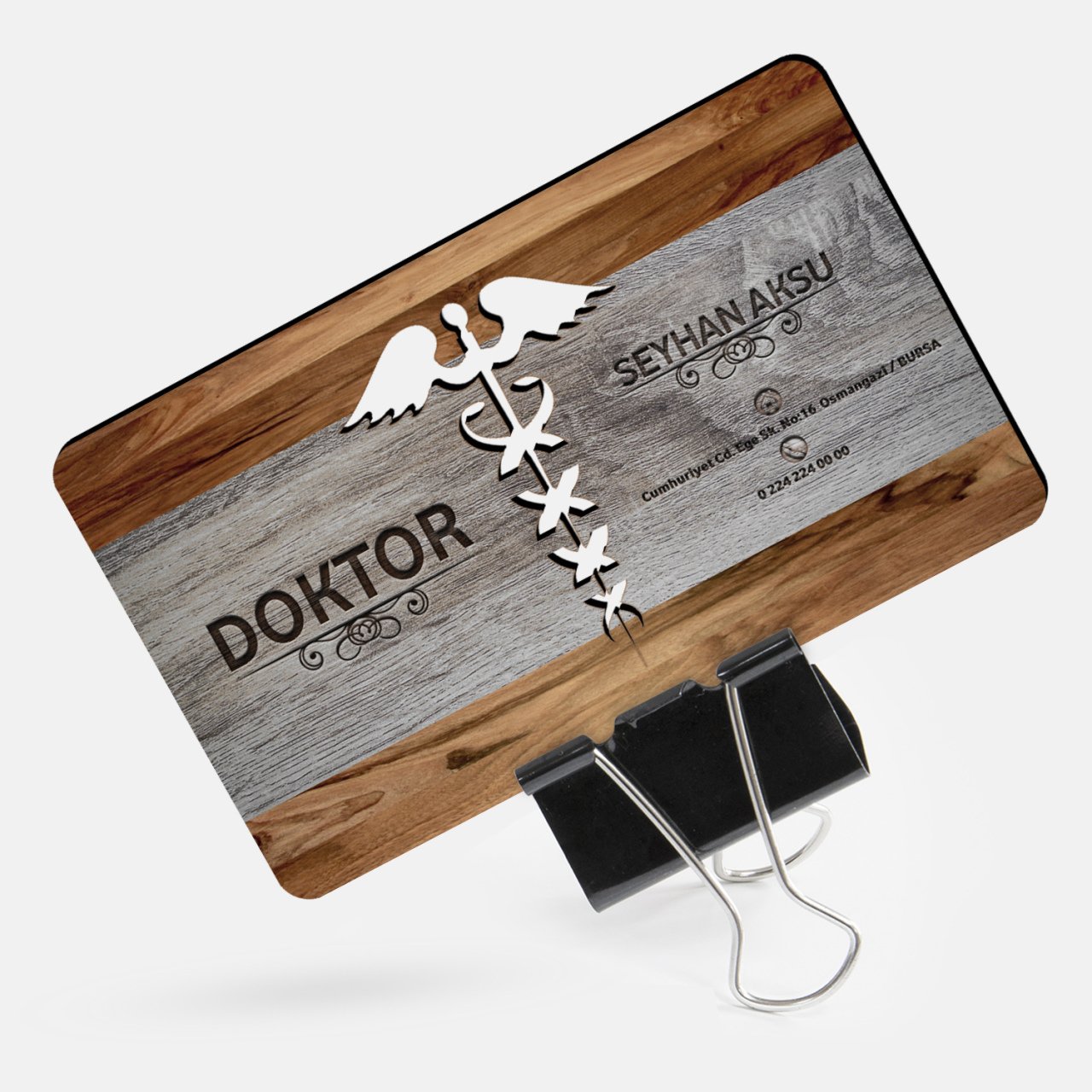 Kişiye Özel Mesleki Doktor Ahşap Kartvizit (Model 7-1) 50 ADET