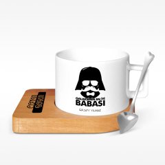 Kişiye Özel Galaksinin En İyi Babası Tasarımlı Ahşap Altlıklı Seramik Fincan - 1