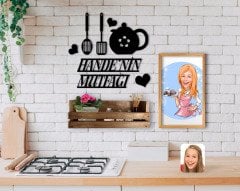 BK Home İsme Özel Mutfak Duvar Süsü Ahşap Karikatürlü Tablo ve Doğal Ahşap Raf Hediye Seti-12