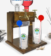 Kişiye Özel Renkli Baskılı Zonguldak Tasarımlı Turistik İkili Vodka Bardağı ve Çift Musluklu Doğal Ahşap Vodka Standı-1