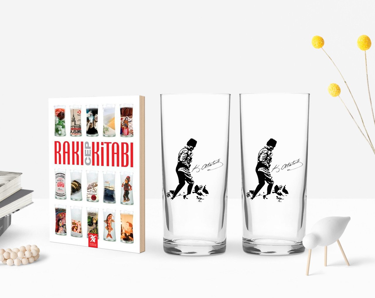 BK Home Renkli Baskılı Atatürk Temalı İkili Rakı Bardağı ve Rakı Cep Kitabı Hediye Seti-16
