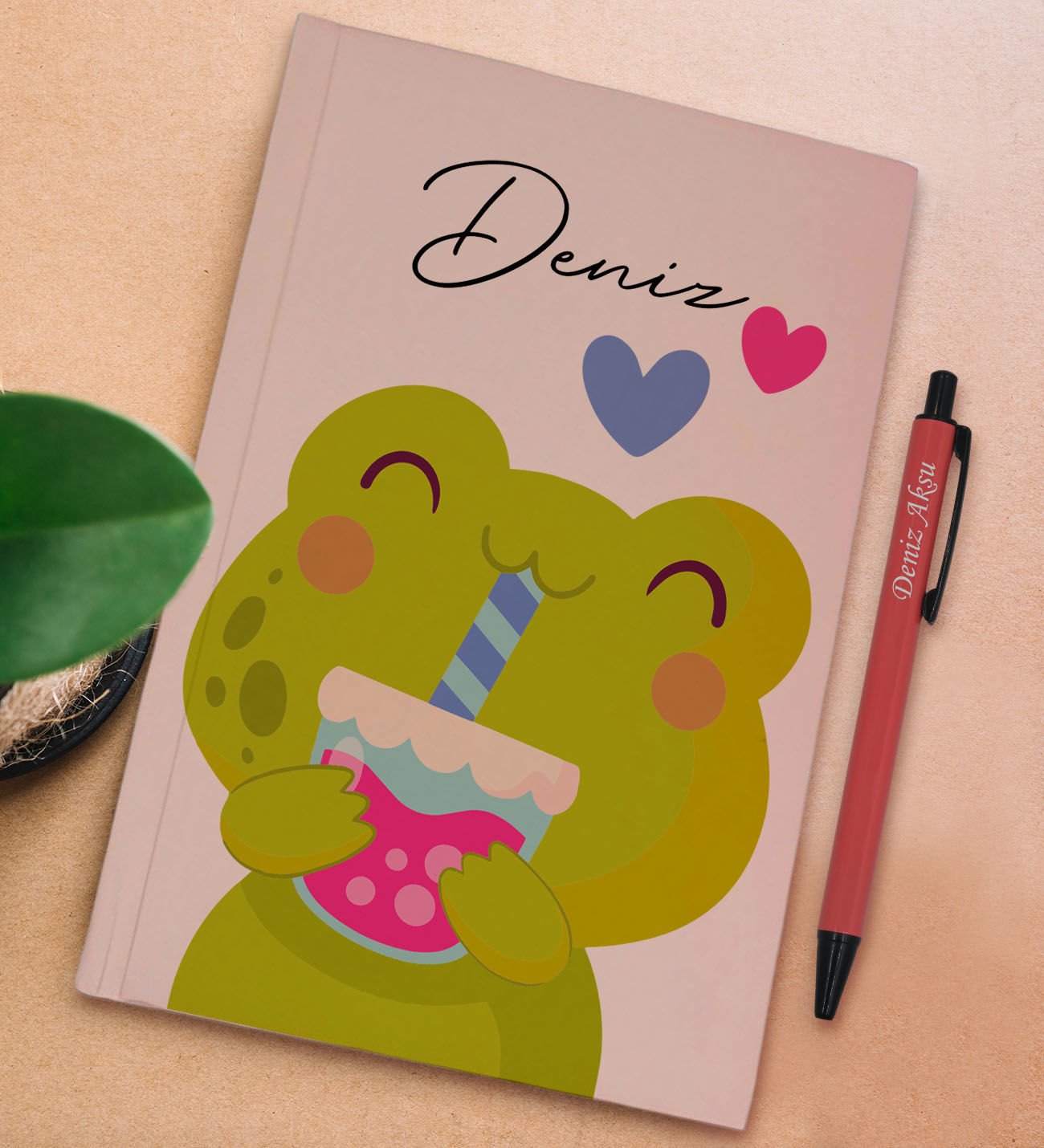BK Gift Kişiye Özel İsimli Pudra Pembesi Sert Kapaklı Defter ve Tükenmez Kalem Seti, Arkadaşa Hediye, Yeni İş Hediyesi, Doğum Günü Hediyesi-7
