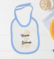 BK Kids Yesun Oni Babasi Tasarımlı Mavi Bebek Body Zıbın ve Mama Önlüğü Hediye Seti-1