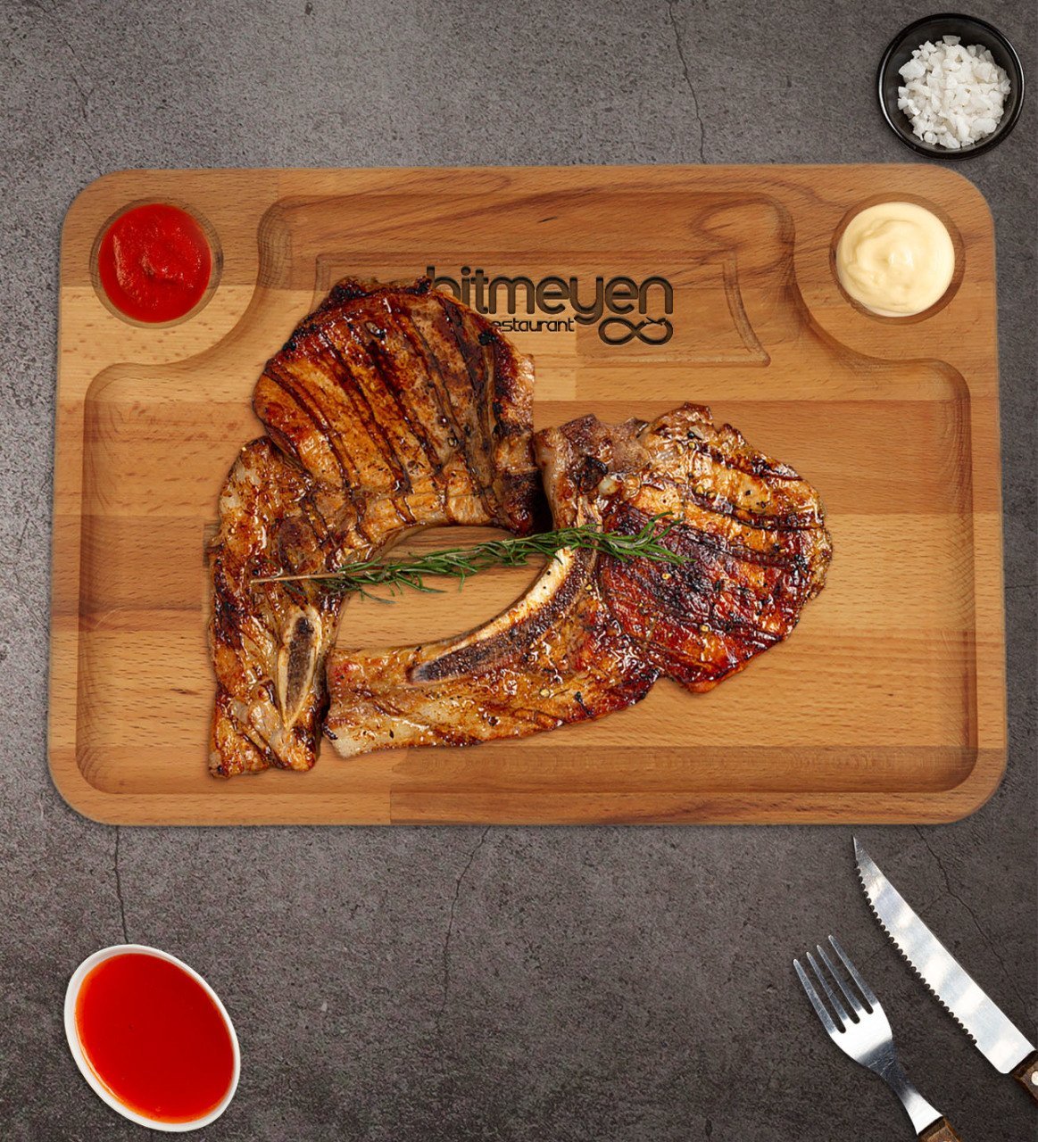 Restoran & Cafelere Özel Logolu Doğal Masif Ahşap Büyük Boy Yemek Sunum Tabağı