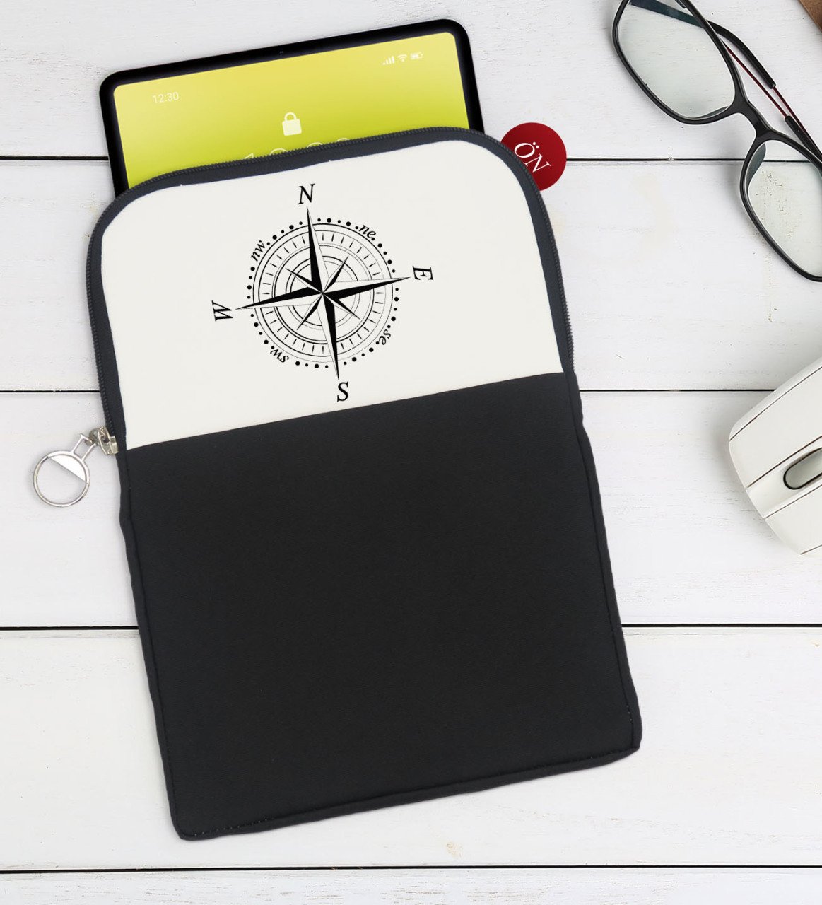 BK Gift Pusula Tasarımlı Taşınabilir Koruyucu Tablet Kılıfı & Organizer Çanta - Siyah-2