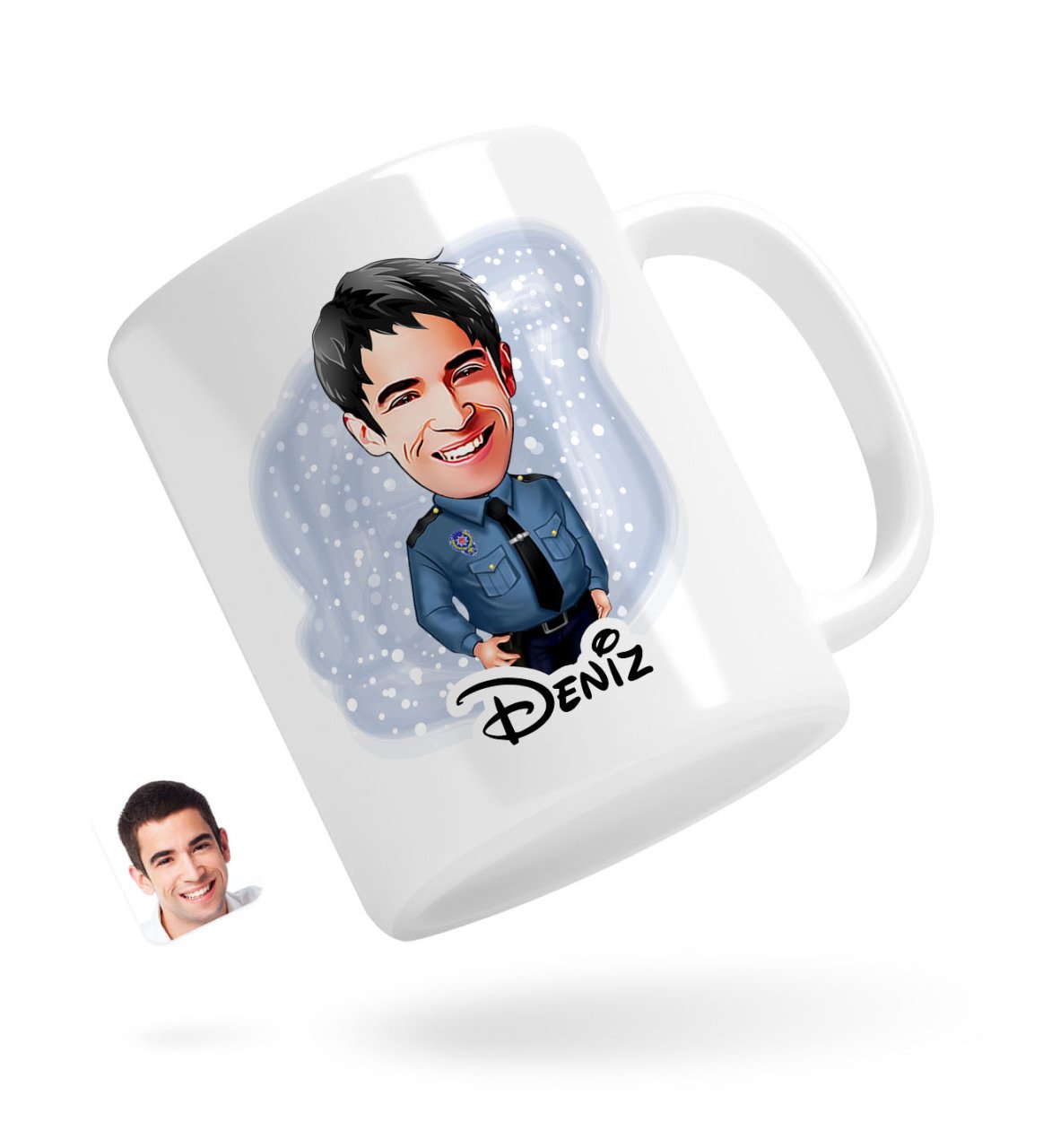 Kişiye Özel Erkek Polis Karikatürlü Beyaz Kupa Bardak-3
