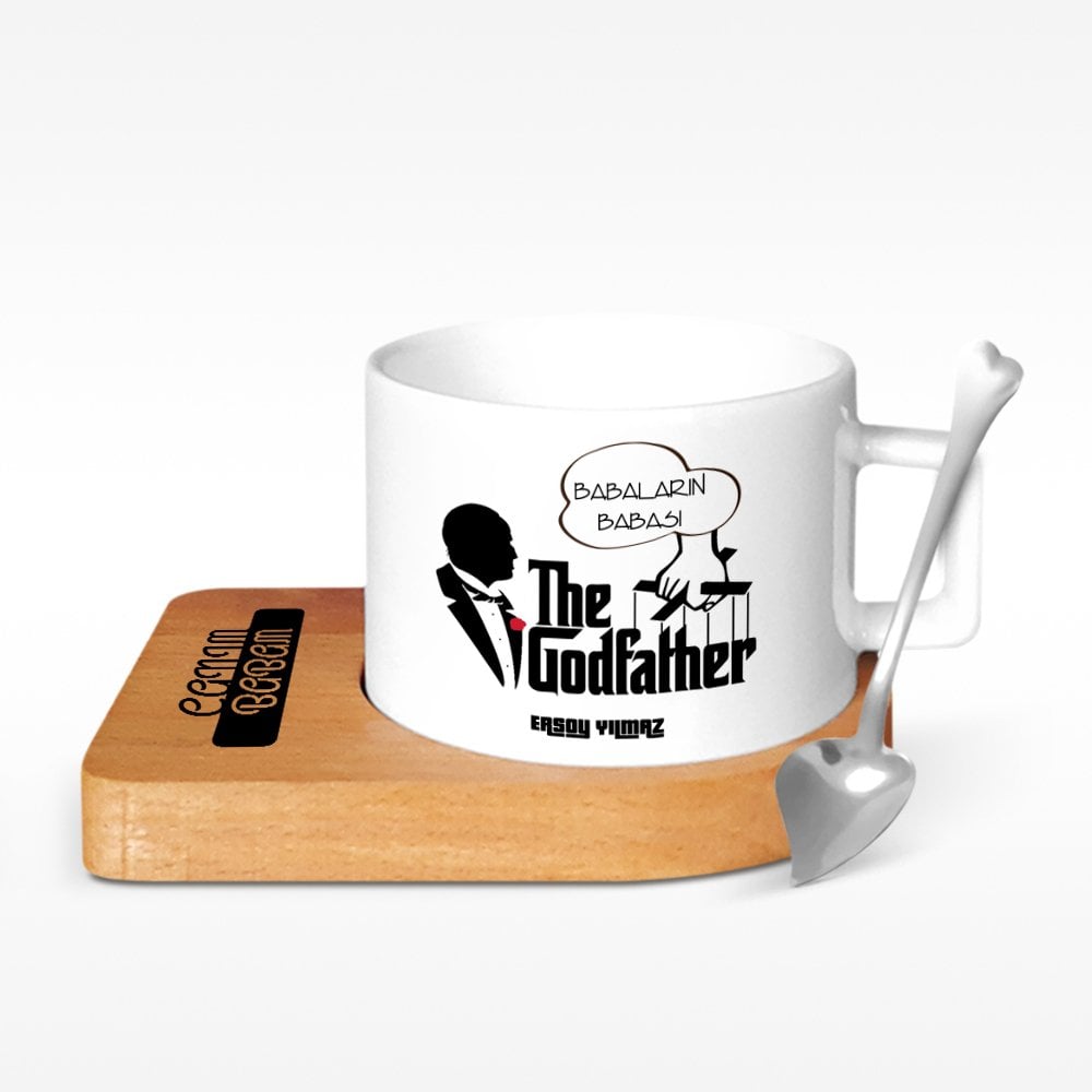 Kişiye Özel The Godfather Tasarımlı Ahşap Altlıklı Seramik Fincan - 1