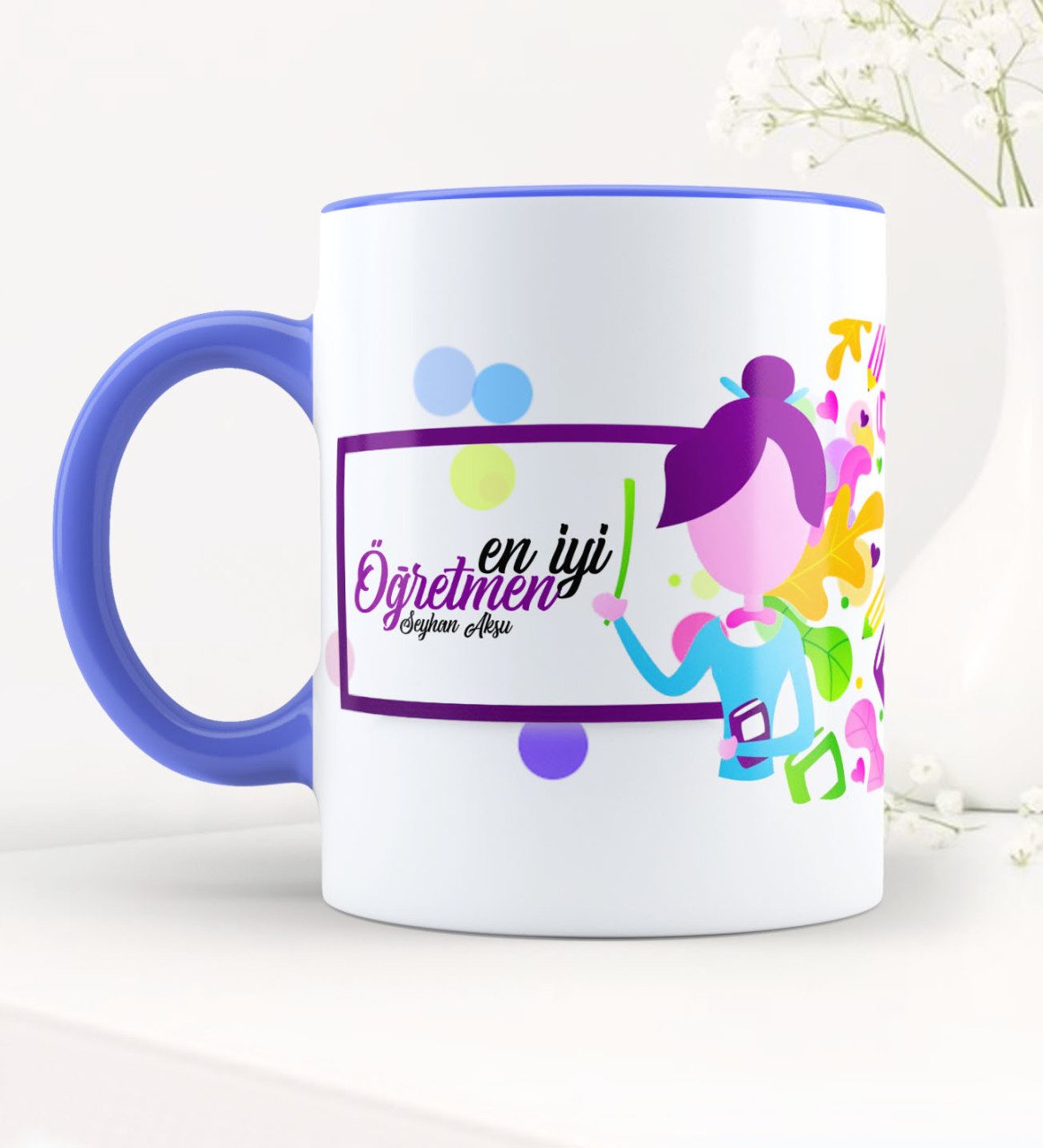 Kişiye Özel En İyi Öğretmen Mavi Kupa Bardak - 2