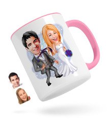 Kişiye Özel Evleniyoruz Karikatürlü Pembe Kupa Bardak-6