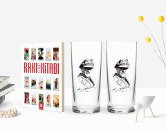 BK Home Renkli Baskılı Atatürk Temalı İkili Rakı Bardağı ve Rakı Cep Kitabı Hediye Seti-17