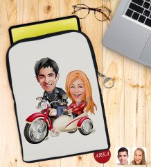 Kişiye Özel Sevgililer Karikatürlü Taşınabilir Koruyucu Tablet Kılıfı & Organizer Çanta - Siyah-12