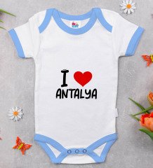 BK Kids I Love Antalya Tasarımlı Mavi Bebek Body Zıbın - Model 1