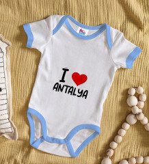BK Kids I Love Antalya Tasarımlı Mavi Bebek Body Zıbın - Model 1