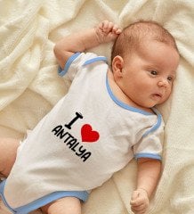 BK Kids I Love Antalya Tasarımlı Mavi Bebek Body Zıbın - Model 1